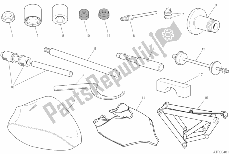 All parts for the Workshop Service Tools (frame) of the Ducati Superbike Panigale 25 Anniversario 916 USA 1100 2020